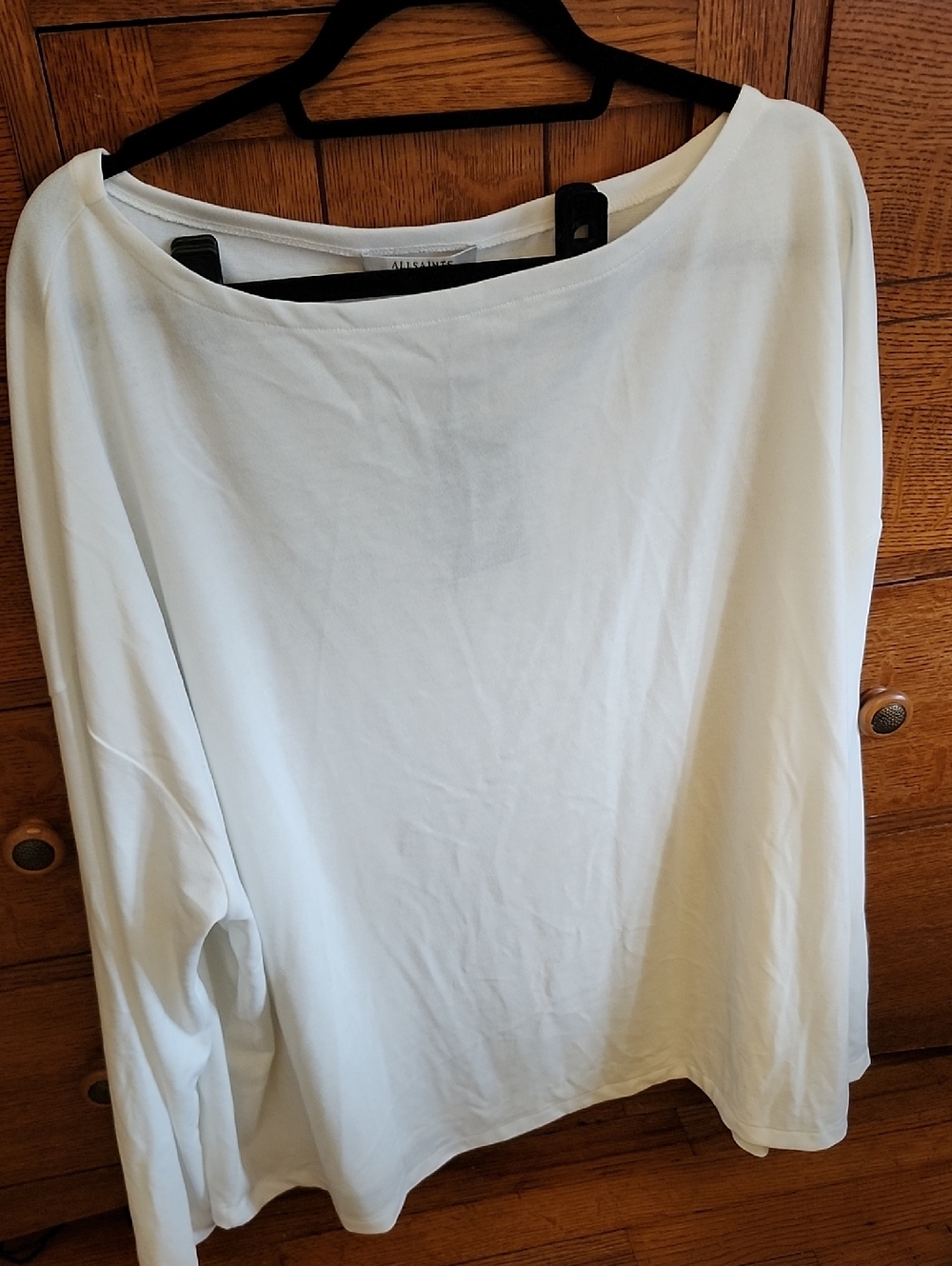 All Saints Oversized White Boatneck Long-Sleeve Top